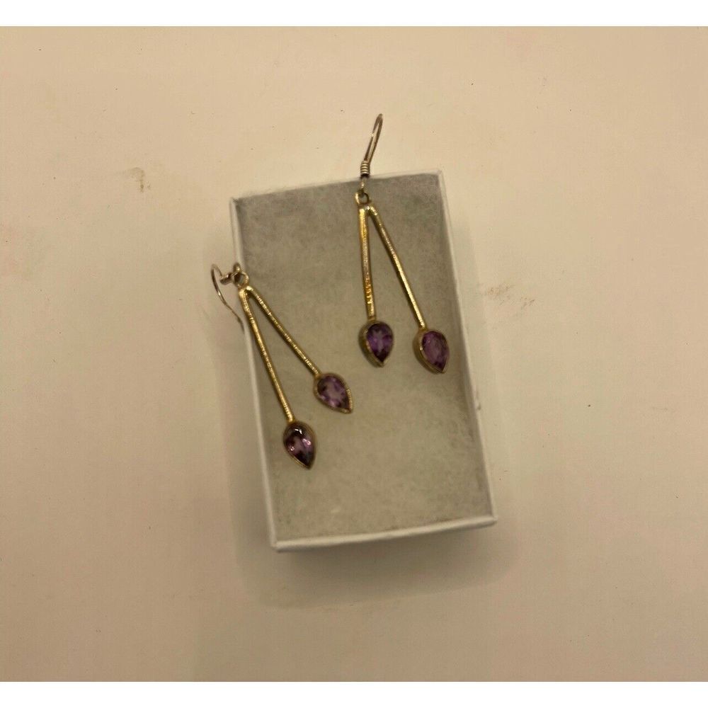 NWOT Amethyst‎ Silver Double Stone Drop Earrings
